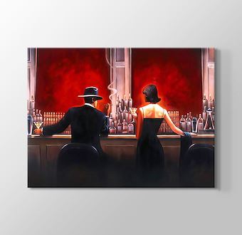 Man and Woman in Evening Lounge - Yağlı Boya Görünümlü