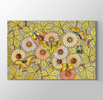 Çiçeklerin Üstündeki Kelebekler - Vitray Desen