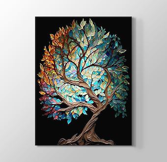 Çok Renkli Yapraklarıyla Vitray Desenli Ağaç