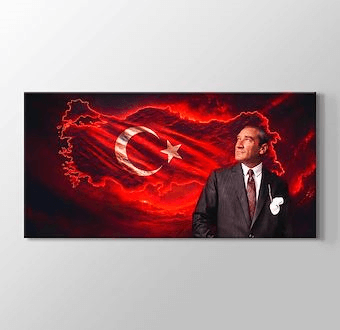 Kırmızı Renkler İçinde Türkiye Haritası ve Atatürk
