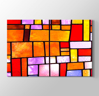 Kırmızı, Turuncu, Mor ve Sarı Tonlarında Mozaik Vitray Cam