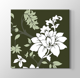 Mat Yeşil Zemin Beyaz Çiçek Sanatı