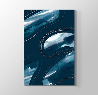 Mavi Tonlarında ve Altın Görünümlü Şekillerle Sulu Boya Görümlü Soyut 