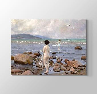 Young Women Bathing From a Stony Beach