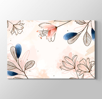 Pembe ve Mavi Yapraklı Çiçekler - Sulu Boya Tekniği