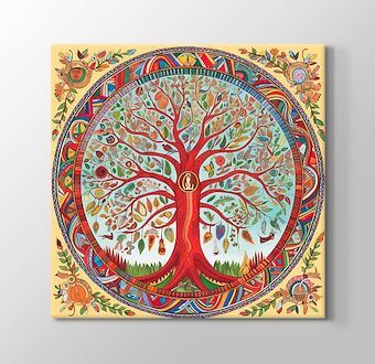 Retro Renkli Dekoratif Hayat ve Barış Ağacı