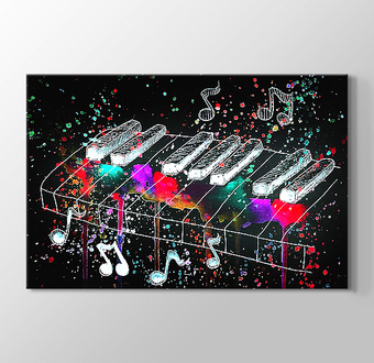 Siyah Fonda Renkli Piyano Çizimi