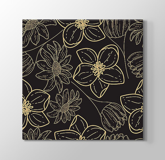 Siyah Fonda Sarı Çiçek Desenleri