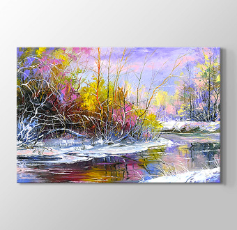Snowy Lake and Colorful Nature