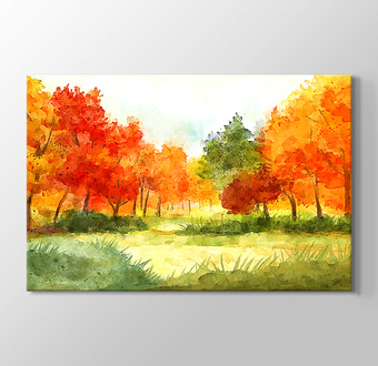Sonbahar Mevsimindeki Ağaçlar - Sulu Boya Görünümlü