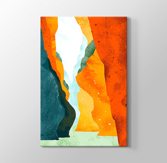 Sulu Boya Desenli Minimal Kanyon Manzarası