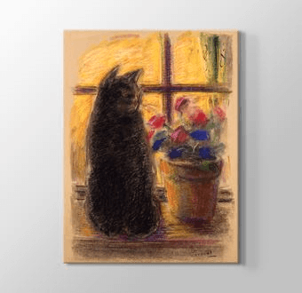 Cat and Flowers - Çiçekler Arasında Kedi Kanvas Tablosu