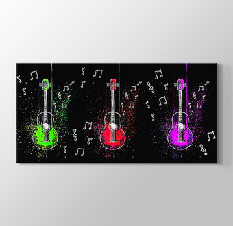 Yeşil Kırmızı ve Mor Gitarlar ve Notalar - Çizgi Sanatı