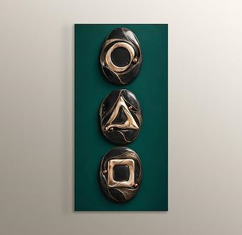 Siyah Mermerde Altın Geometrik Formlar Mdf Tablosu
