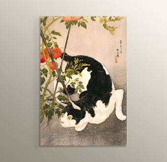 Black Cat and Tomato Plant Mdf Tablosu
