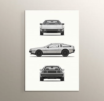 Geleceğe Dönüş 5 - DeLorean Otomobil - Teknik Otomobil Çizimleri Serisi Mdf Tablosu