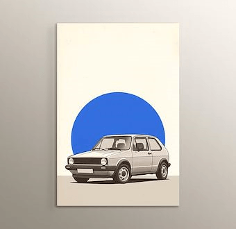 Mavi Golf - Klasik Hatchback Otomobil - Nostaljik Otomobil Serisi Mdf Tablosu