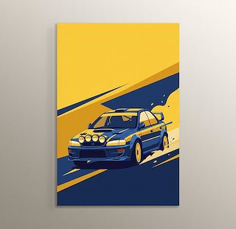 Mavi Sarı Subaru - Ralli Otomobili - Sinematik Ralli Serisi Mdf Tablosu