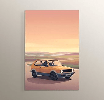 Pastel Yol - Klasik Hatchback Otomobil - Stilize Otomobil Serisi Mdf Tablosu