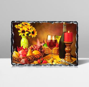 Gourmet Menu - Wine and Fruits - Şarap ve Meyveler Taş Tablosu