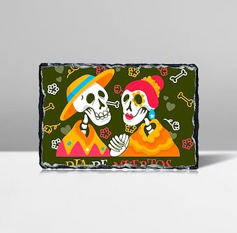 Renkli İskelet Çift - Dia De Muertos Taş Tablosu