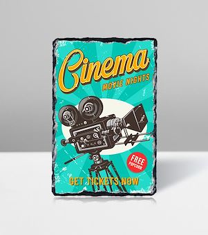Retro Sinema Afişi Movie Night Taş Tablosu
