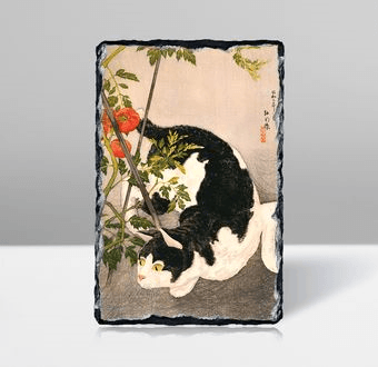 Black Cat and Tomato Plant Taş Tablosu
