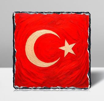Kırmızı Beyaz Yağlı Boya Görünümlü Türk Bayrağı Taş Tablosu
