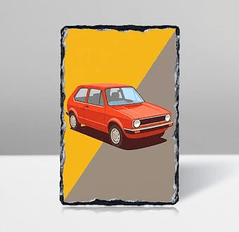Kırmızı Golf - Klasik Hatchback Otomobil - Renkli Otomobil Serisi Taş Tablosu