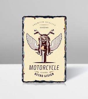Vintage Turuncu Kanatlı Motor - Retro Tasarım Taş Tablosu