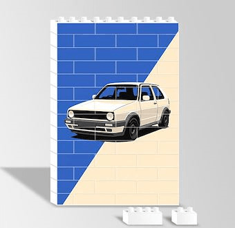 Klasik Otomobil Grafik Silüeti - Renkli Otomobil Serisi Yapboz Resim