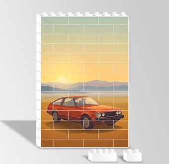 Nostaljik Yol Manzarası - Stilize Otomobil Serisi Yapboz Resim