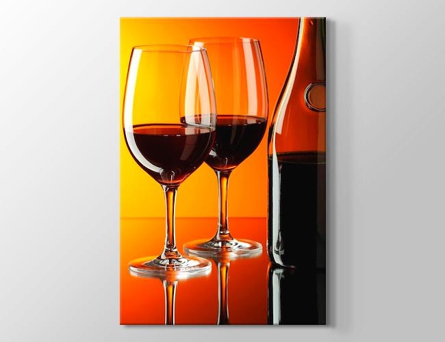 Turuncu Duvar Üzerinden Kırmızı Şarap - Wine Kanvas tablosu