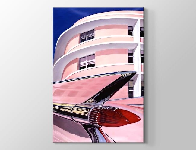 Klasik Araba Pembe Cadillac Miami Kanvas tablosu
