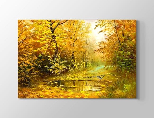 Sarı Yapraklar ve Sonbahar Mevsimi Kanvas tablosu