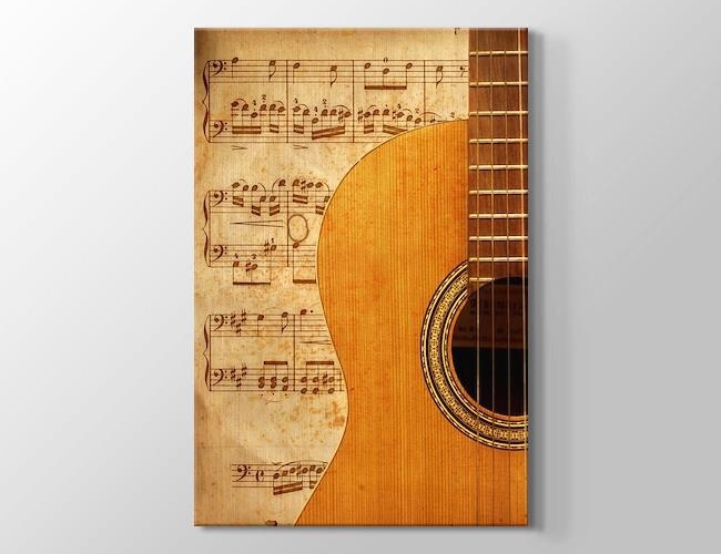 Guitar and Music Paper Kanvas tablosu