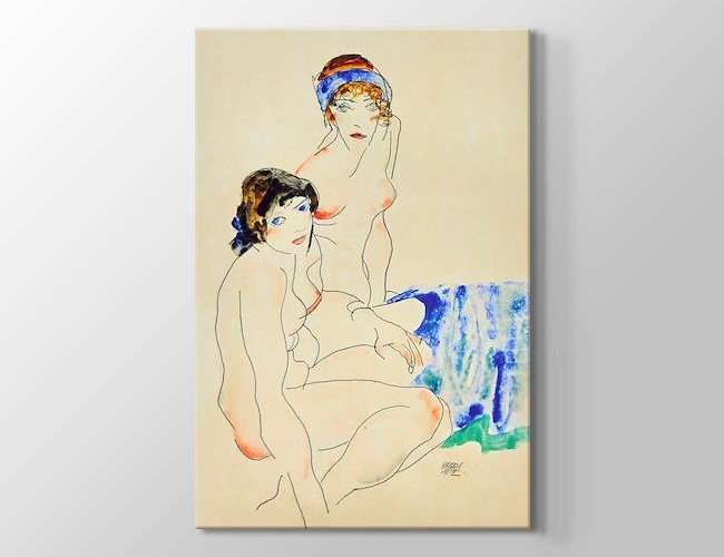 Two Female Nudes by the Water Egon Schiele Kanvas tablosu