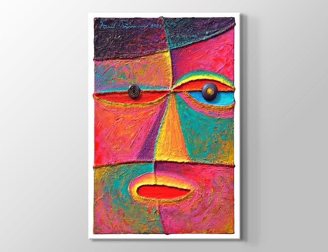 Yağlıboya Görünümlü Renkli Yüz - Kırmızı Algı Kanvas tablosu
