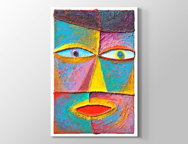 Yağlıboya Görünümlü Renkli Yüz - Turkuaz Efekt Kanvas tablosu