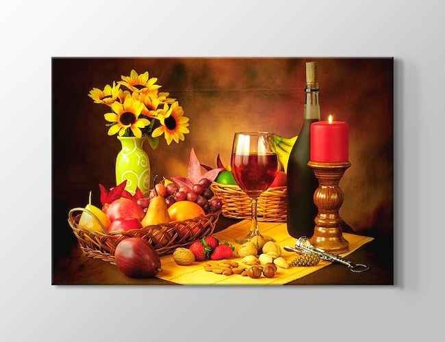 Gourmet Menu - Wine and Fruits - Şarap ve Meyveler Kanvas tablosu