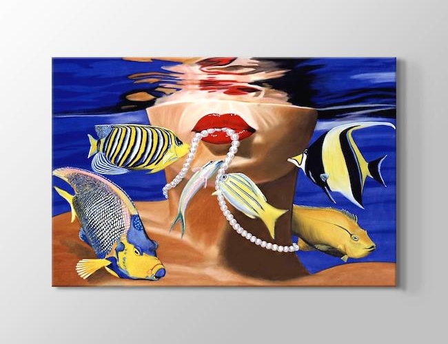 Fish Girl with Pearl Neckles Kanvas tablosu