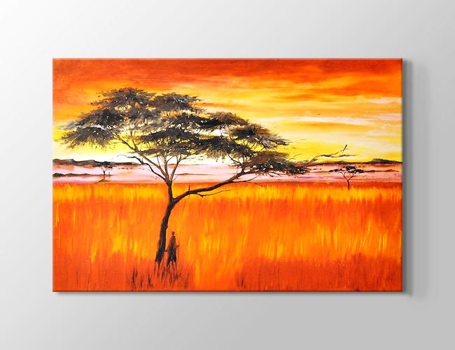 Afrika Gün Batımındaki Ağaç Kanvas tablosu