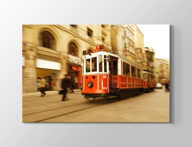 İstanbul - İstiklal Caddesi Tramvay Sepya Kanvas tablosu