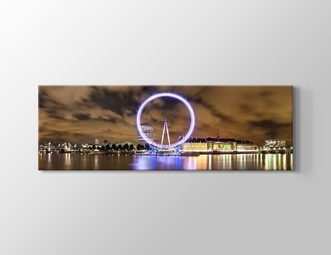 Wide Panorama of London Eye and River Thames Kanvas tablosu