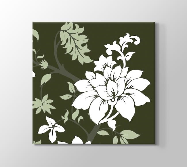  Mat Yeşil Zemin Beyaz Çiçek Sanatı