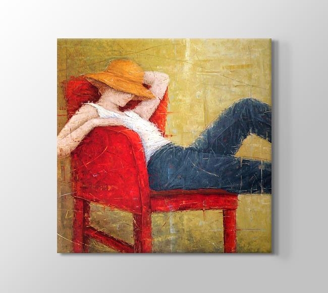  Woman Laying On Red Chair