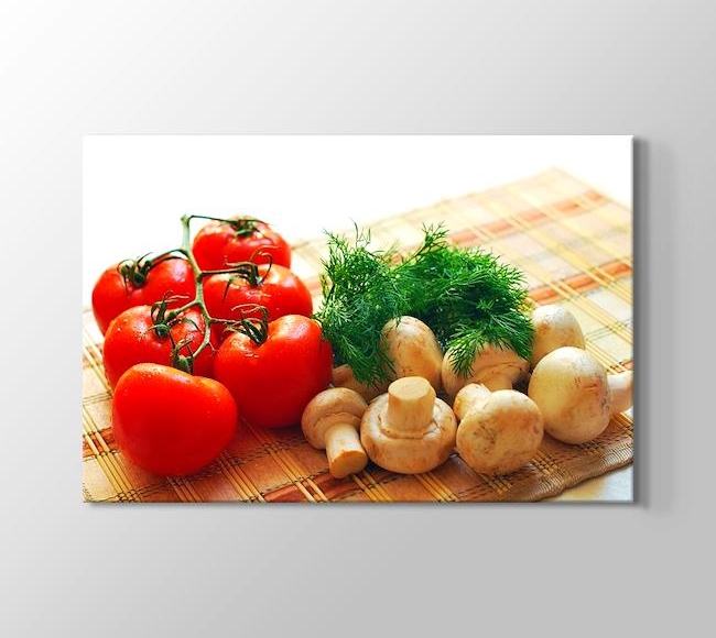 Mushrooms and Tomatoes - Kanvas Tablosu