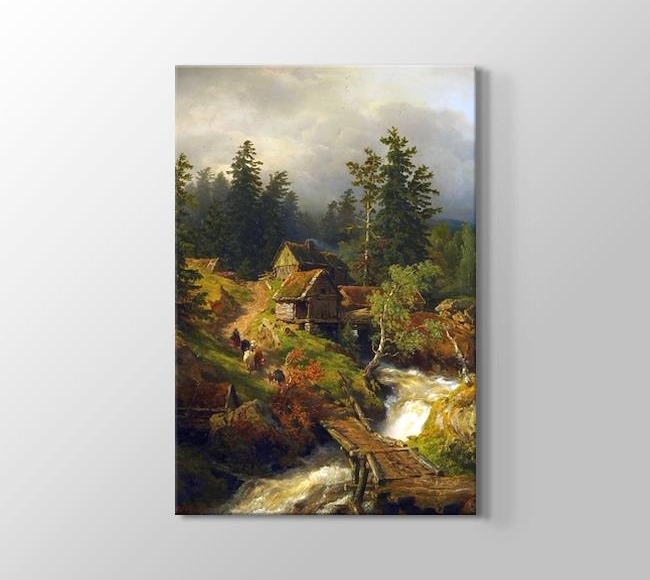  Andreas Achenbach Mountain Landscape with Torrent and Water-Mill