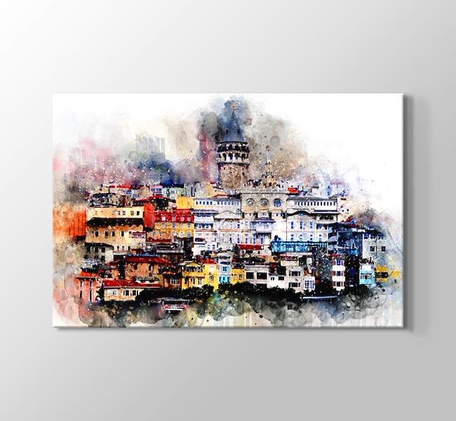 Galata Kulesi Sulu Boya Deseni Replikası - İstanbul - Kanvas Tablosu