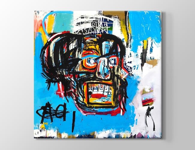 Skull with Blue Jean-Michel Basquiat Kanvas tablosu